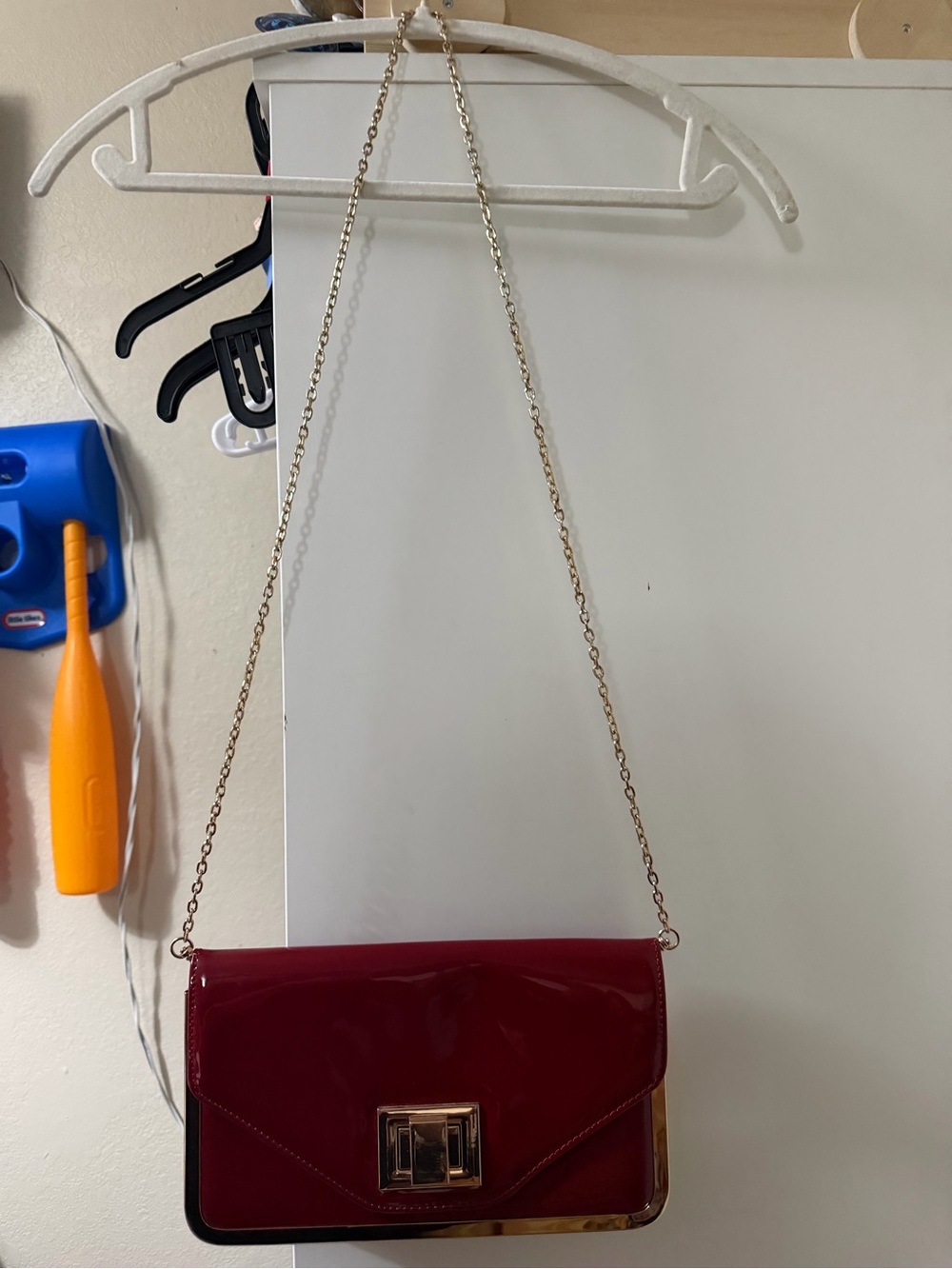 Urban Expressions Red Patent Chain Shoulder Bag with Gold Hardware